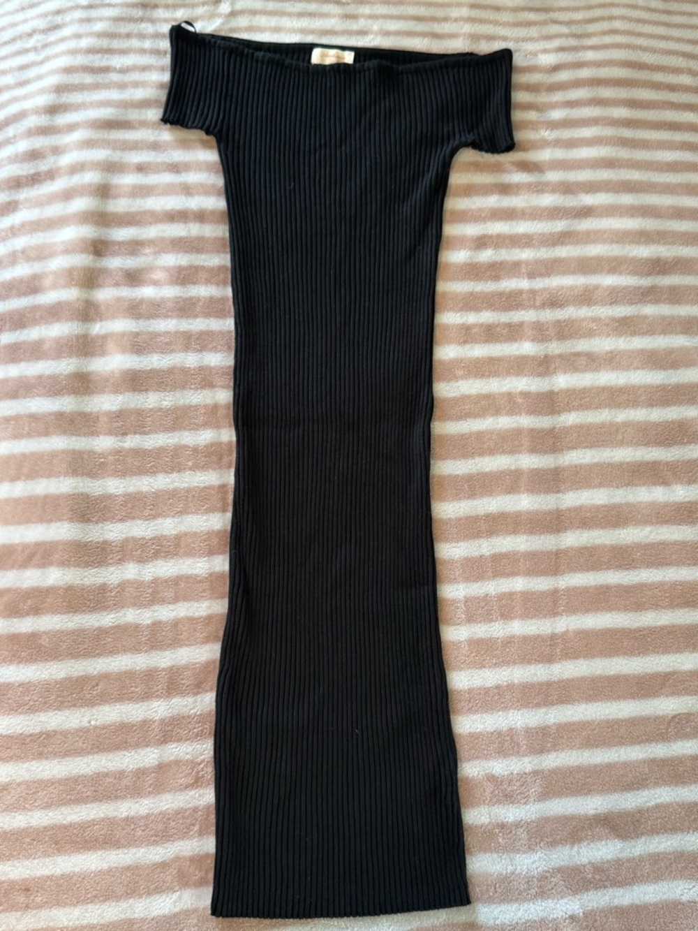 Ambiance Black Ribbed Off-Shoulder Dress
